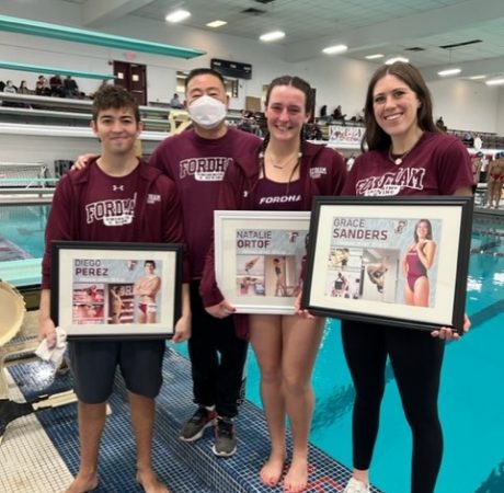Coach with his Fordham divers